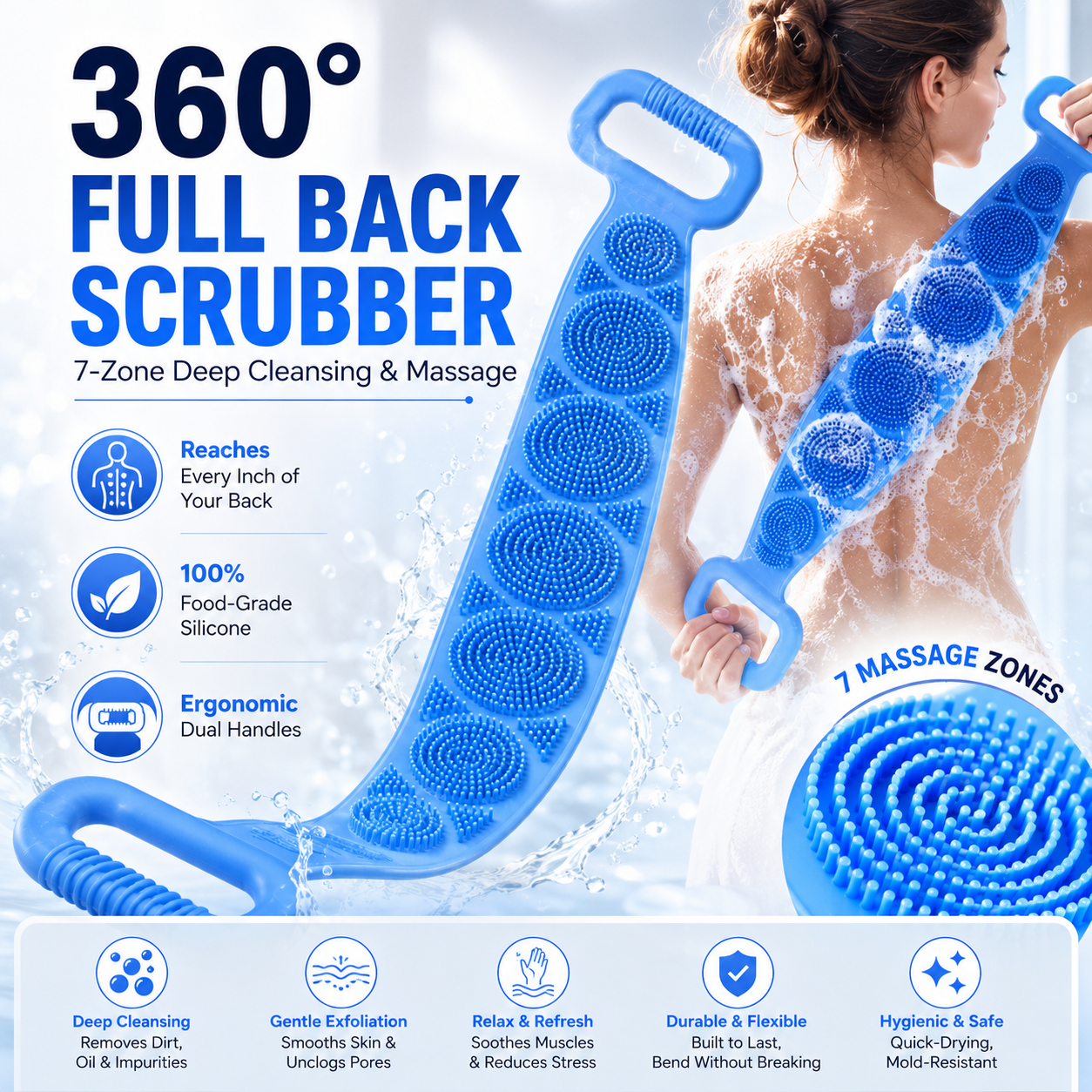 Silicone Back Scrubber & Body Brush — Reaches Your Whole Back