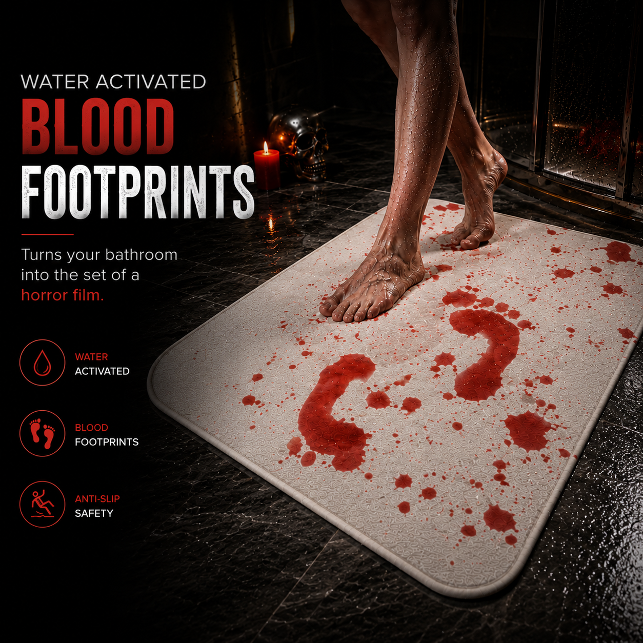 Water-Activated Bloody Bath Mat — Halloween Horror Decor
