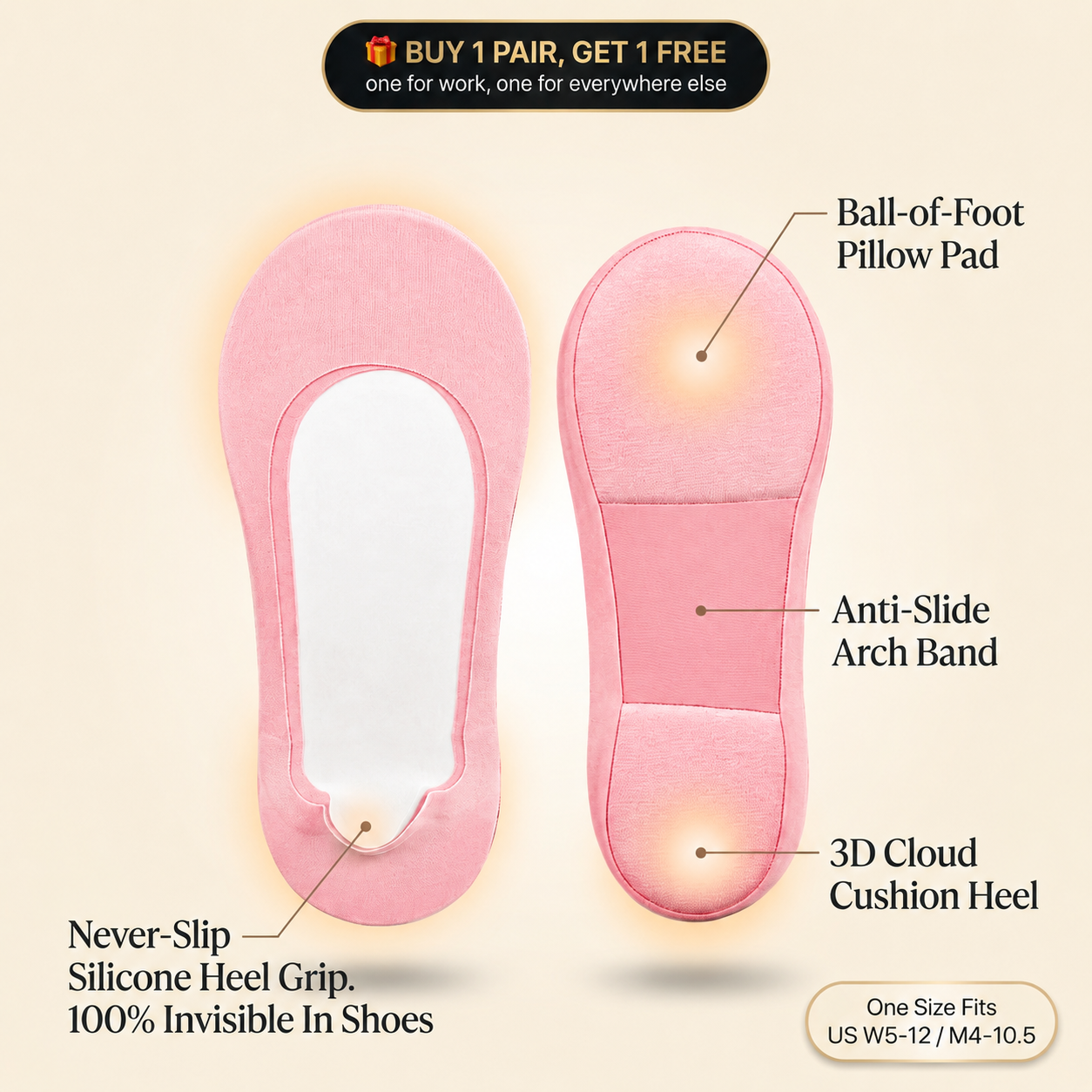 Cushioned No-Show Socks — Invisible & Non-Slip