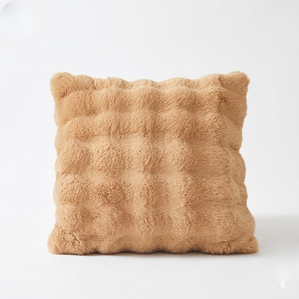 Double-sided rabbit fur throw pillow