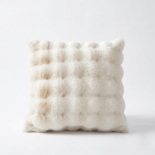 Double-sided rabbit fur throw pillow